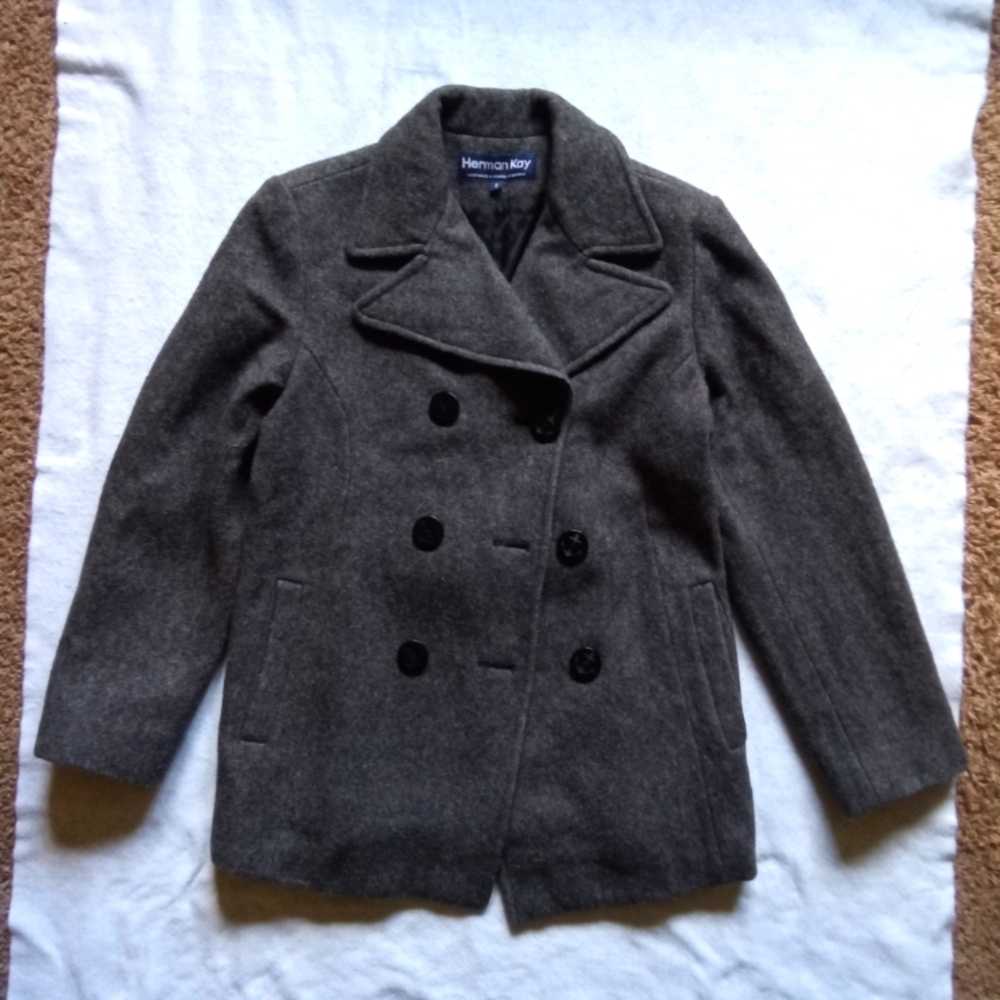 Herman Kay vintage Women's double breasted wool blend coat Button Up